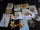 Vintage Brooches Costume Jewelry lot of 12 signed & unsigned