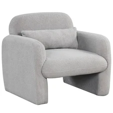 Modern Accent Chair Sherpa Fabric Upholstered Armchair w/Waist Pillow Grey