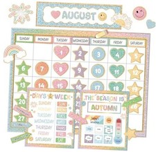 Calendar Bulletin Board Set for Classroom Decoration Pastel Calendar Smile Face