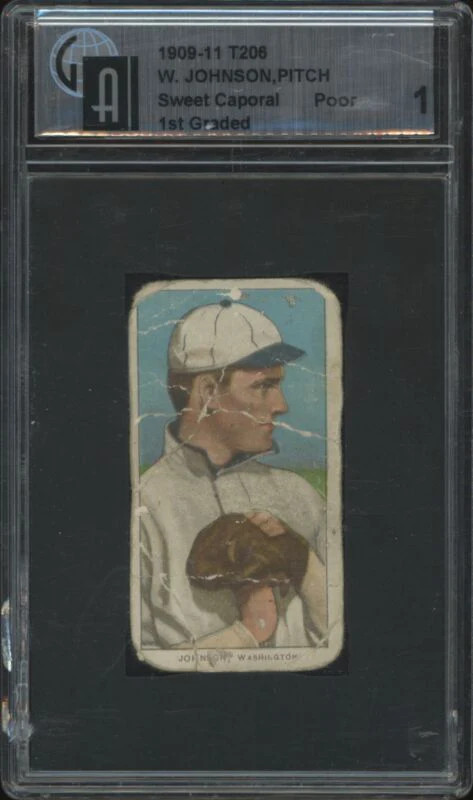 1909 T206 WALTER JOHNSON POOR SWEET CAPORAL BACK STAMP PITCHING GAI 1 SENATORS