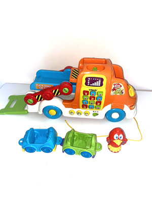 Lot Vtech Pull & Learn Truck Car Carrier + 2 Cars & Bird Figure