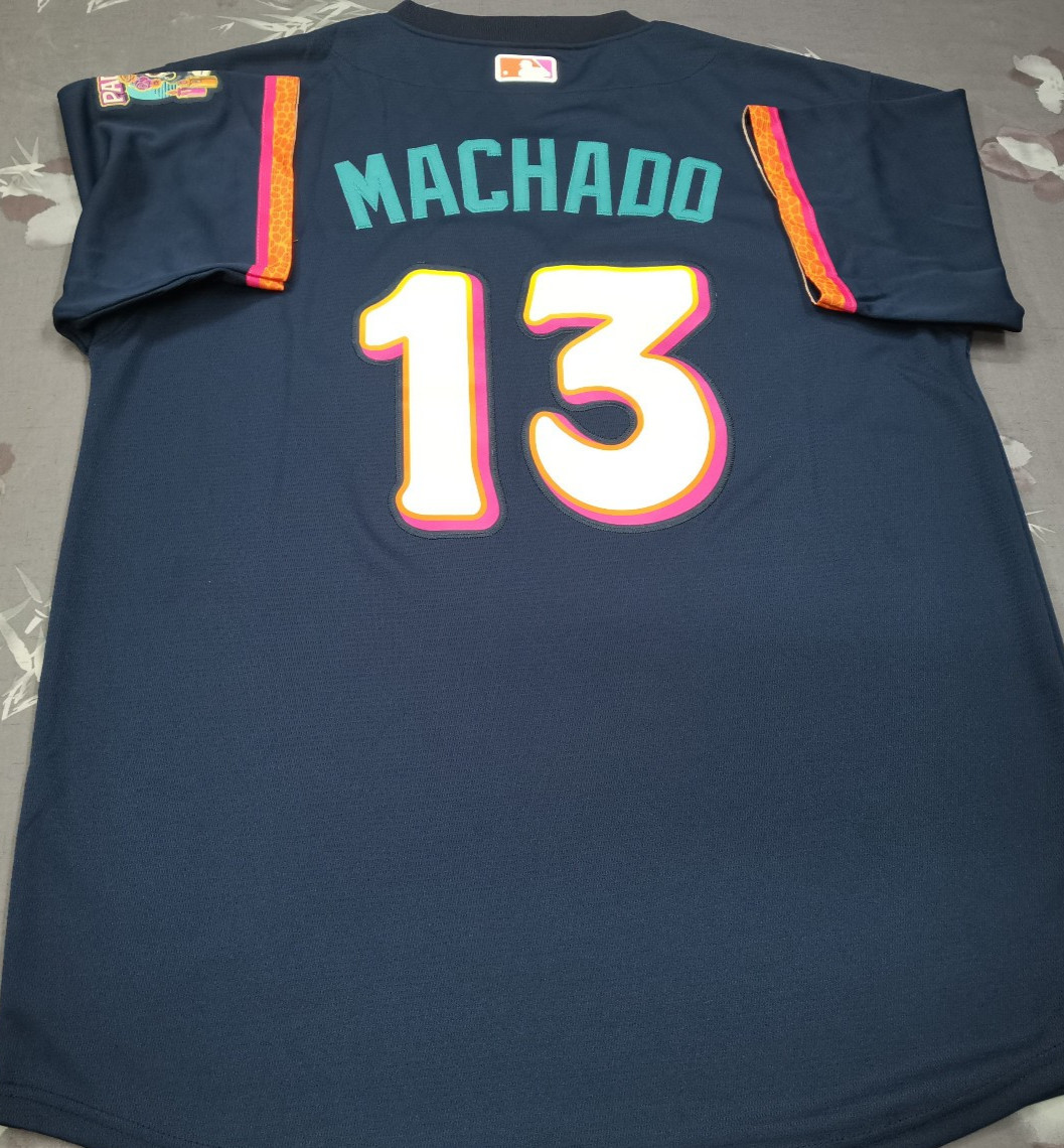 Manny Machado #13 SD Padres City Connect Obsidian Pullover Sewn Stitched Jersey.