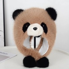 Femme Panda Mignon Peluche Chapeau et Fourrure Oreille Rabat Chaud Fausse Hiver