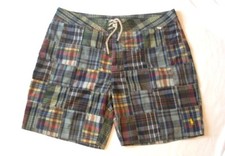 Polo Ralph Lauren shorts swim trunks madras patchwork size 40 yellow pony pouch