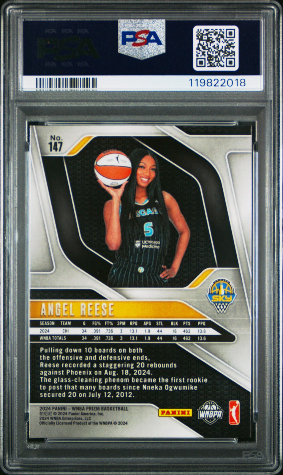 2024 PANINI PRIZM WNBA #147 ANGEL REESE ROOKIE RC PSA 9 view 2