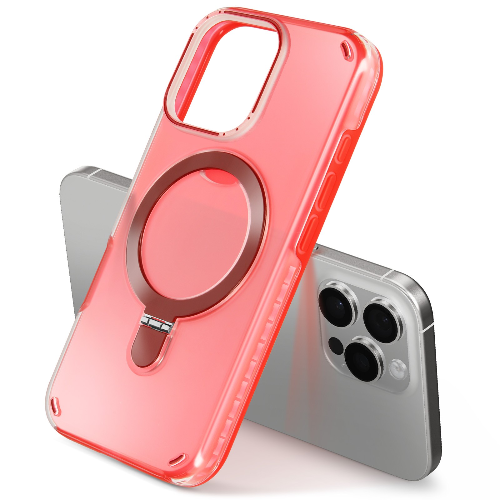 Coque antichoc iPhone 16 Pro Max rouge avec béquille de visionnage