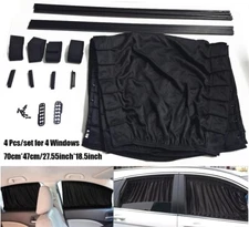 4 Pcs Car Side Window Curtain Sunshade Universal Kit Black Anti-Uv Shade Curtain