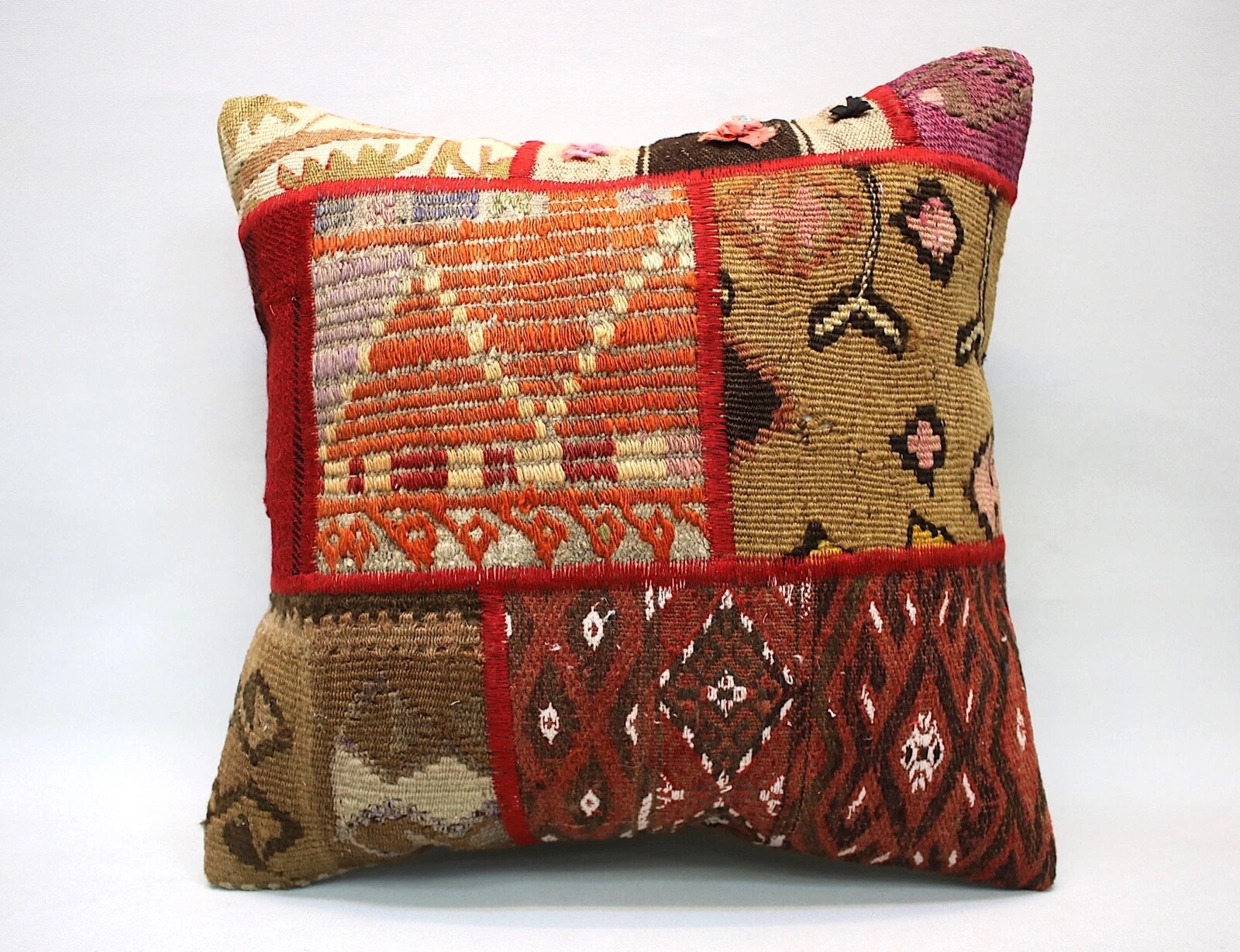 Kilim Square Pillow, 18x18 in, Decorative Throw Cushion, Handmade Vintage Pillow