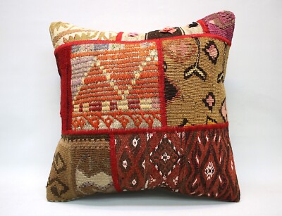 Kilim Square Pillow, 18x18 in, Decorative Throw Cushion, Handmade Vintage Pillow
