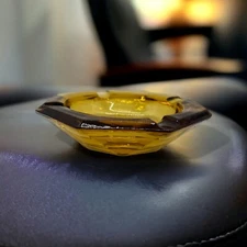 Ashtray Vintage Amber Glass Octagon Retro Cigar Cigarette Heavy