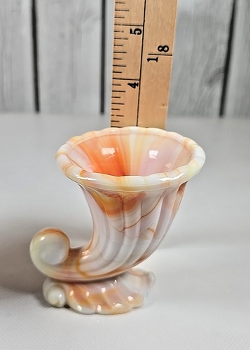 Vintage NYC Vogue Merc Orange Creamsicle Slag Glass Horn of Plenty Set Of 2 - Picture 5 of 6