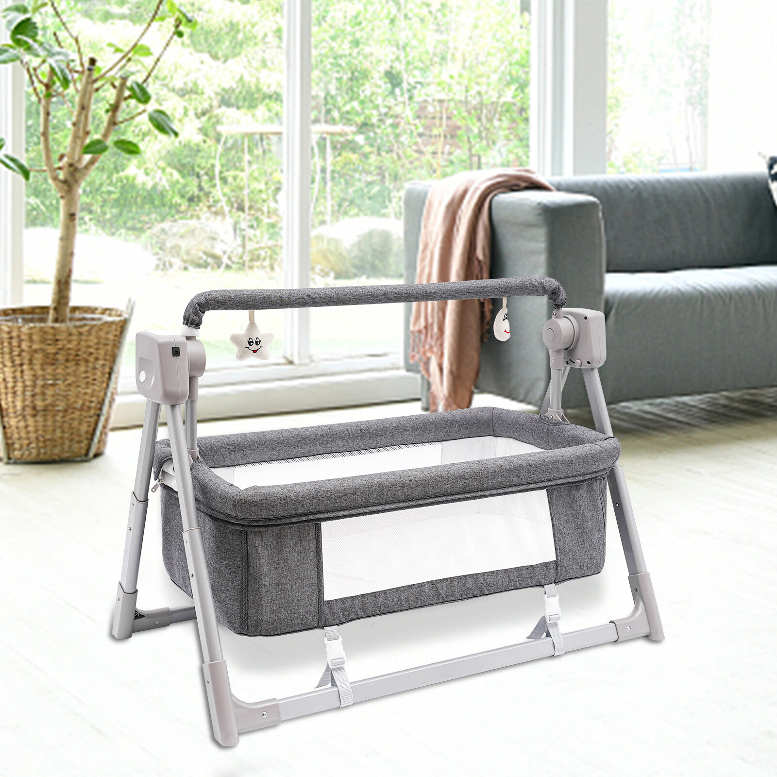 Portable Electric Baby Swing Cradle Bassinet Rocking Crib Infant W Bluetooth US