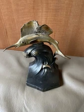 Antique Weidlich Brothers Manufacturing bookend Marlin swordfish c1920 wb mfg co