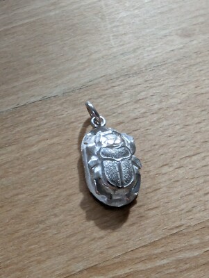 Scarab Beetle Pendant, Round Eyelet 925 Sterling Silver Di­a­man­tized 3D Shape