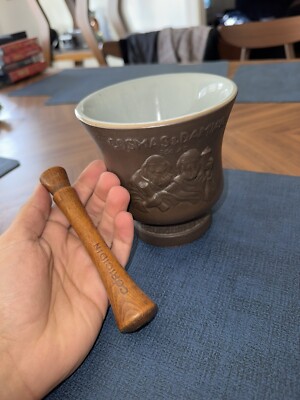 Schering COSMAS & DAMIAN Apothecary Pharmacy Mortar & Wood Pestle Porcelain RX