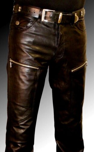 PANTALON EN CUIR noir designer pantalon en cuir jeans en cuir neuf leather pantalon pantalons   - Photo 1/4