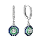 Art Deco Lab Created Diamond Emerald & Sapphire Wedding White Gold Finish Silver