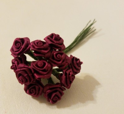 Lot 144pcs Burgundy Satin Ribbon Roses Flowers 12mm 1/2'' 1/2 Inch on Wire Stem
