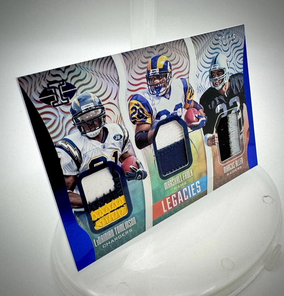 2017 Illusions Triple: LaDainian Tomlinson, Marshall Faulk, Marcus Allen /15, NM - Image 2 of 4
