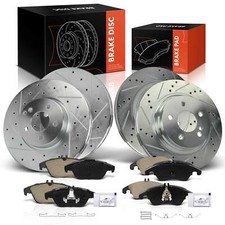 12x Front Rear Drilled Brake Rotor Ceramic Brake Pad For Mercedes-benz C300