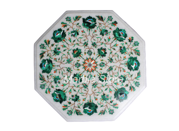 15-inch Handmade Malachite Stone Marble Coffee Table Top Home Decor