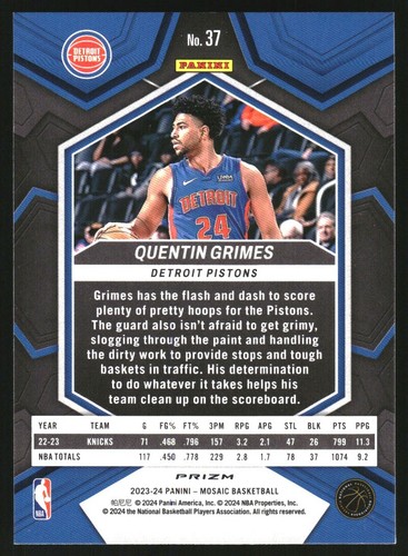 2023-24 Panini Mosaic Mosaic Reactive Blue #37 Quentin Grimes - Picture 2 of 2