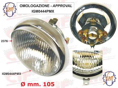 Optique de phare avant Bosata 105mm pour Vespa 50 guidon rond avec porte ampoule BA20d pour phare et BA15 pour veilleuse - PER TUTTO VESPA