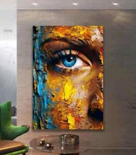 Blue Eye Painted Art Woman Exaggerated Makeup Wall Art Canvas Unframed Print Art