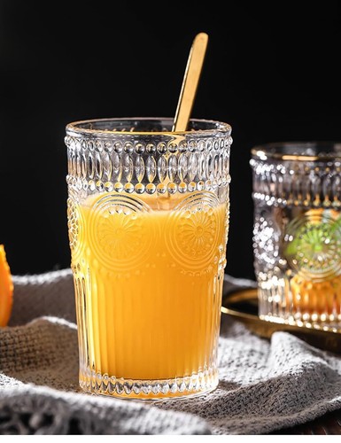 6pcs Vintage Drinking Glasses Set 13 oz Clear Highball Glasses Embossed Ribbe... - Picture 4 of 9