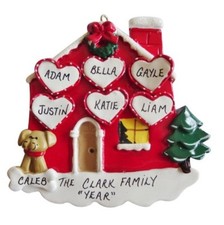 Personalized Home Family of 6 w/ Dog or Cat Christmas Ornament