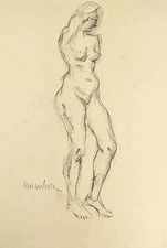 Walter Eck, standing nude, drawing, autographed