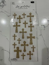 The Paper Studio Paper Crafts La Petites Dimensional Stickers Gold Crosses 17 PC