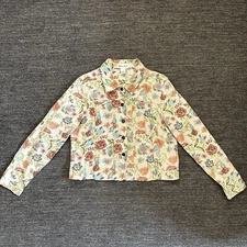 Madison Studio Jacket Women Large Floral 100% Linen Boho Garden Colorful Beach 