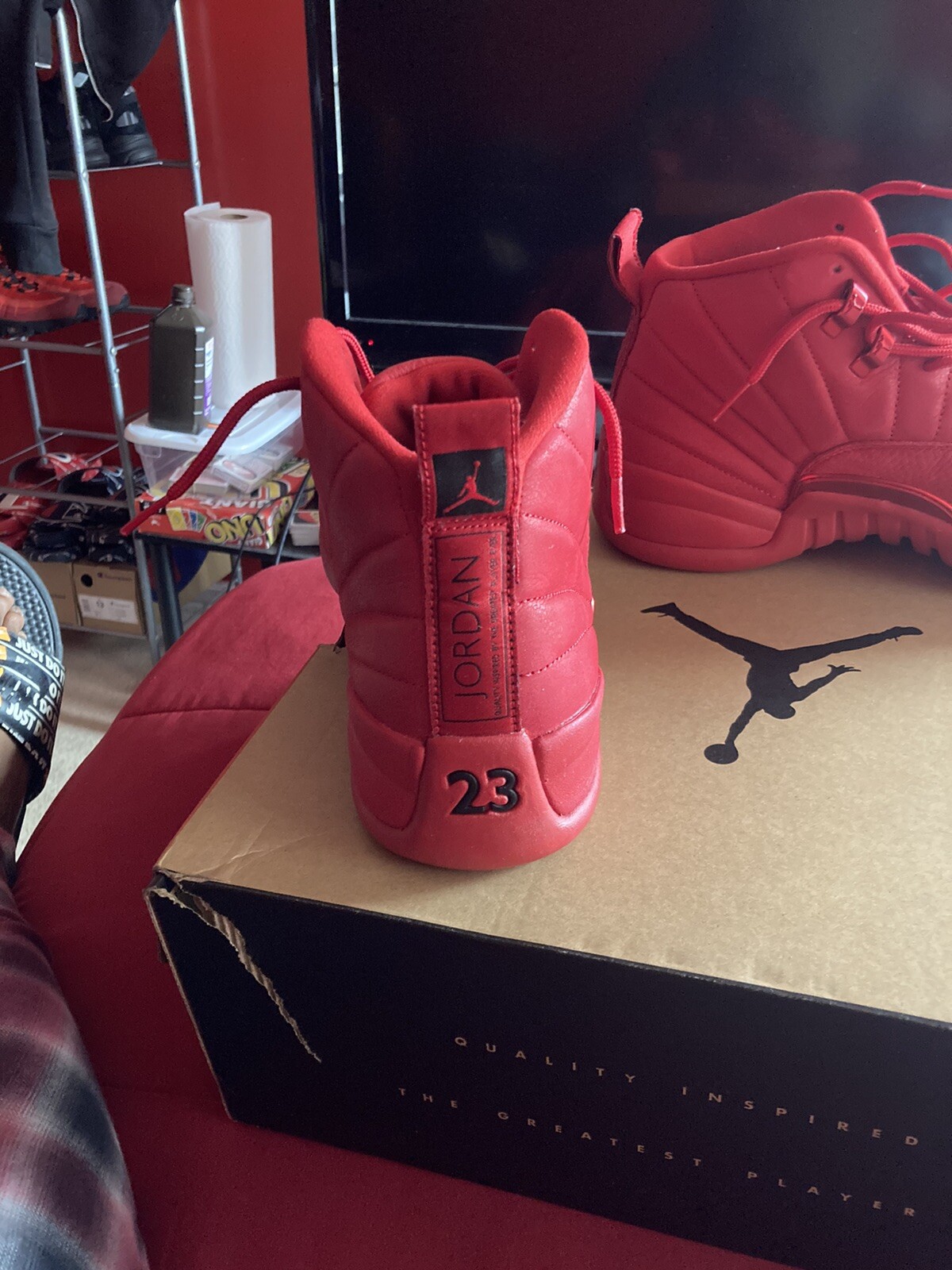 jordan red 12 suede