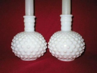 Fenton White Milk Glass Perfume Bottle Candle Holders