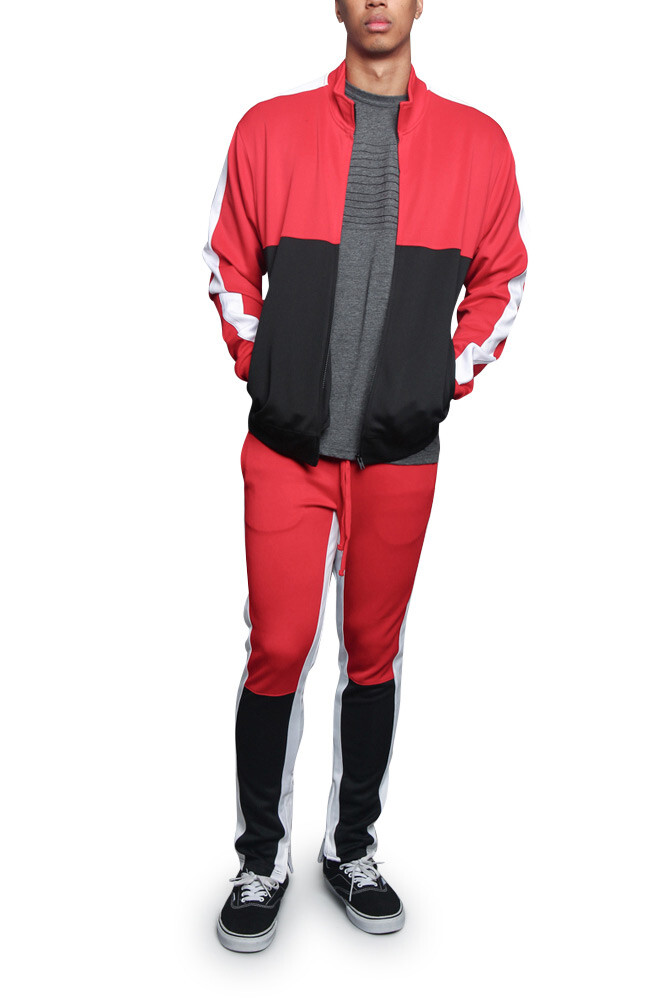Men's Sports Track Pants & Jacket Tri-Colored Track Suit Set S~6XL