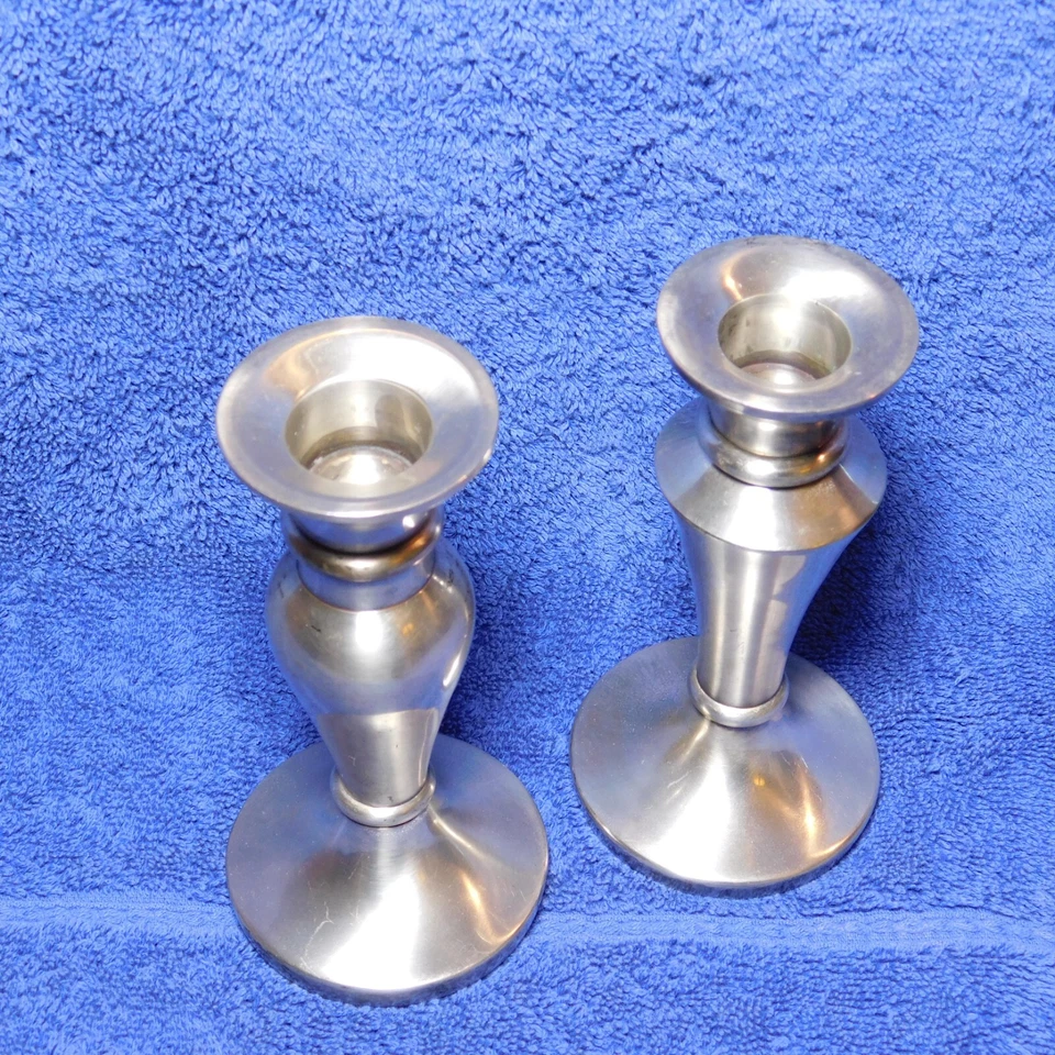 Conjunto de dois castiçais pilar Jerome acabamento em níquel 5” hardware de restauração - Imagem 2 de 4