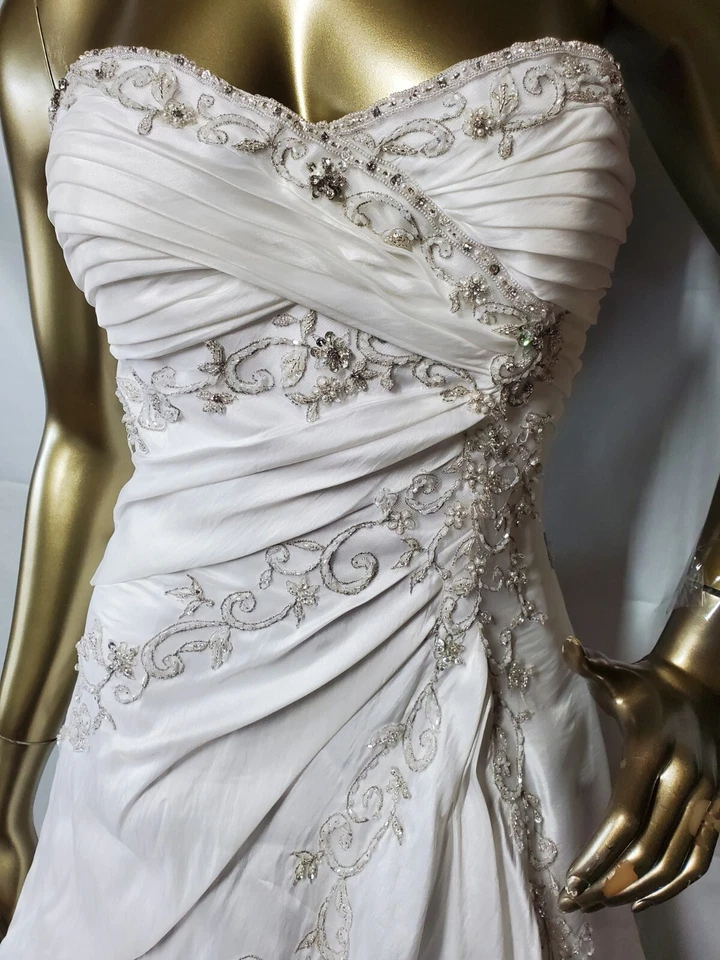 Sophia Tolli Strapless Wedding Dress Corset Back Size S/M Beading Adjustable - Image 2 of 4