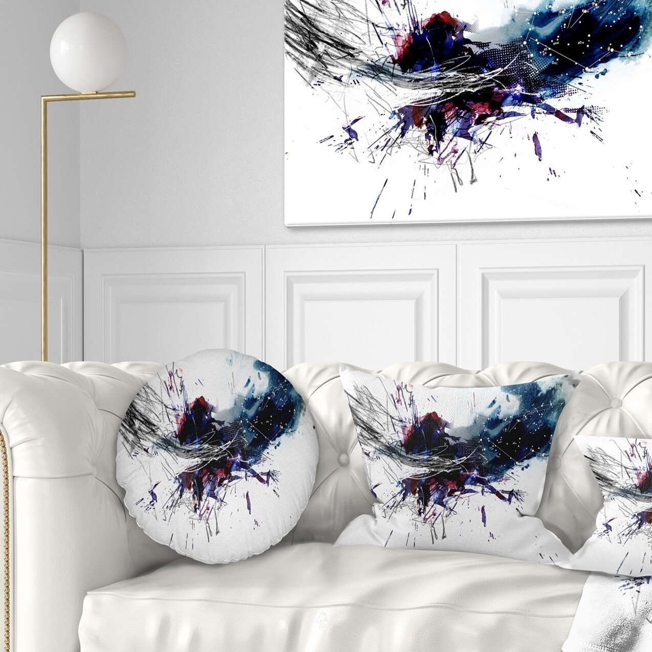 Designart 'Dark Blue Multicolor Stain' Abstract Watercolor