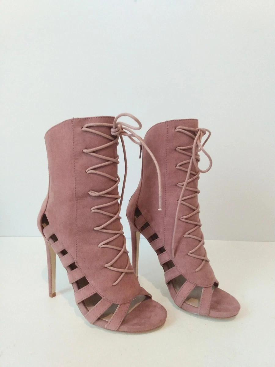 Shoedazzle Women s Ayla Mauve Faux Suede Gladiator Open Toe Zip 5