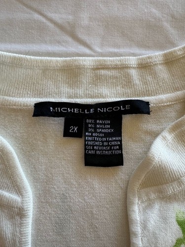 NWT Michelle Nicole Women Pullover Sweater White Floral Sequin Beaded Sz 2X - Picture 6 of 14