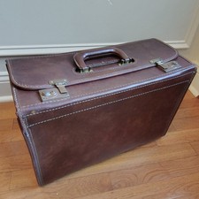 Vtg Leather Hard Shell Attach  Doctor Lawyer Pilot Briefcase Brass Detail Handle