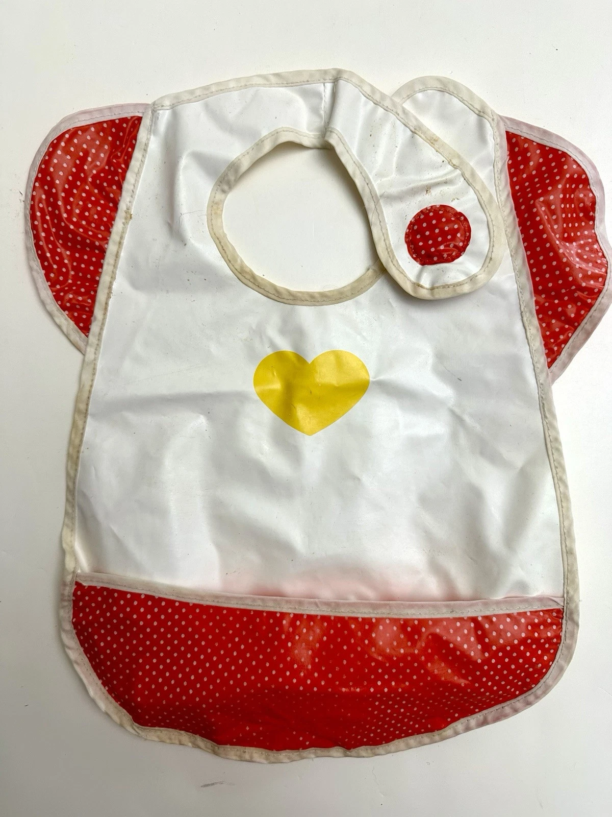 Vintage 1983 Fisher Price Bib Vinyl Hook & Loop Drip Pocket Retro Smock Rare 13”