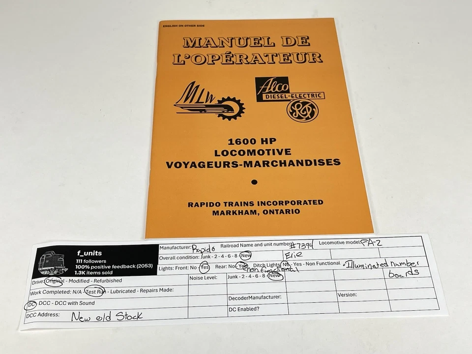 NIB Rapido HO Scale Erie Alco FA-2 #7394 DC Powered - Image 2 of 4