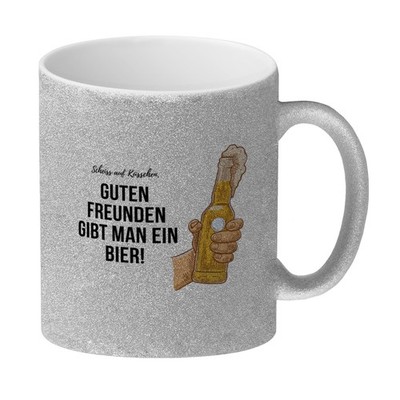 Guten Freunden gibt man ein Bier Glitzer-Kaffeebecher Scheiss auf Küsschen