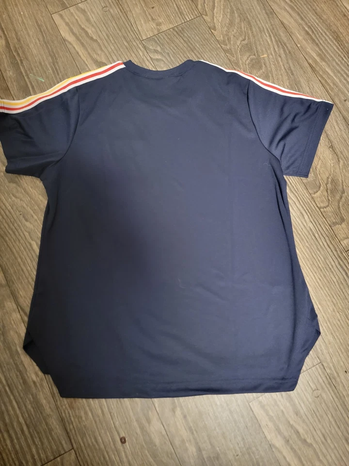 Women’s McDonald's Uniform Shirt Navy Blue Peeking Arches Pocket Striped Medium - Image 2 of 4