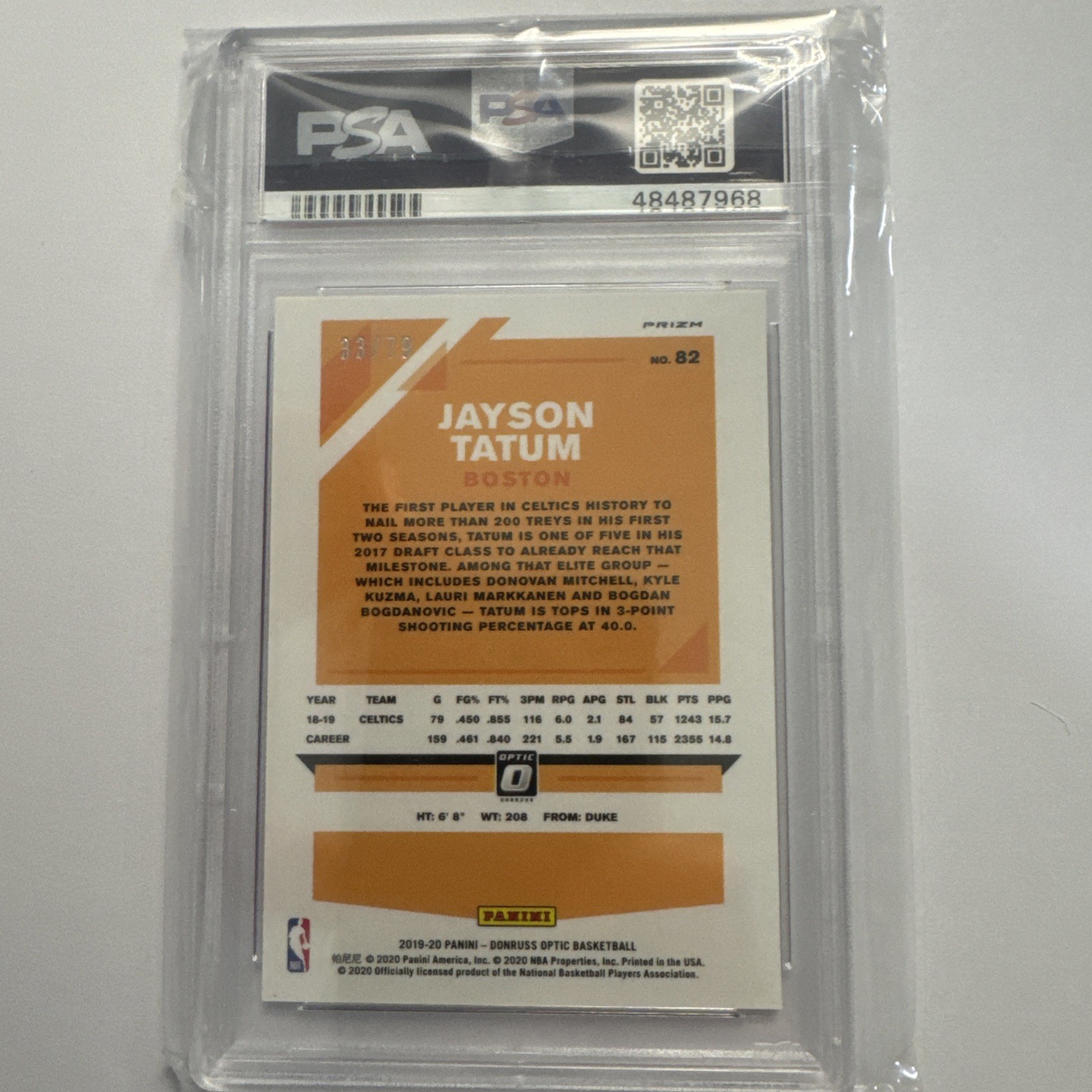 2019-20 Optic PINK HYPER Celtics Jayson Tatum # 82 PSA 8 NM-MT 33/79 view 2