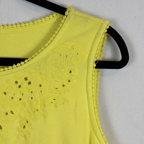 Talbots Neon Yellow Womens Shift Boho Cut Out Embroidered Summer Dress Size X - Picture 4 of 14