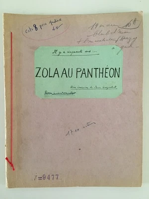 tapuscrit ZOLA AU PANTHEON par Jean Guignebert 1958 script radio CLUB D'ESSAI - Photo 1/4