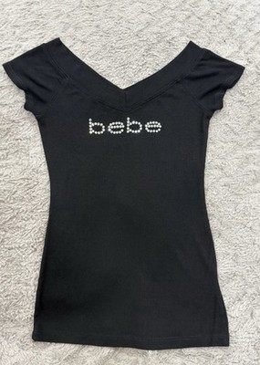 Bebe Women s Double V-neck Top Size Medium (MADE IN USA)